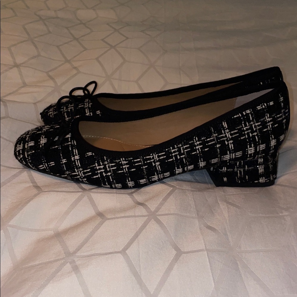 Kelly & Katie Black and White Tweed Low Block Heel Pumps